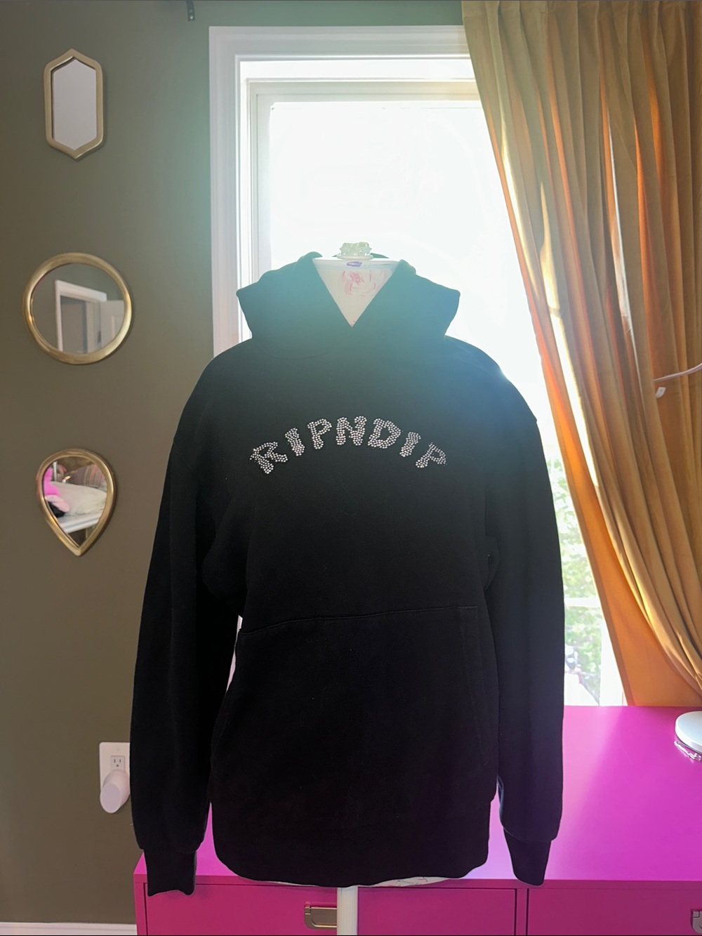 Ripndip Black Hoodie with White Rhinestone Logo